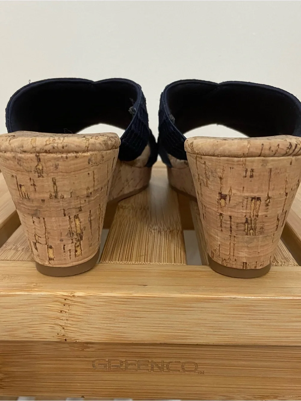 Kensie Jule Cork Wedge Slide Sandals Women’s Size 6M Navy Blue Criss Cross Summe